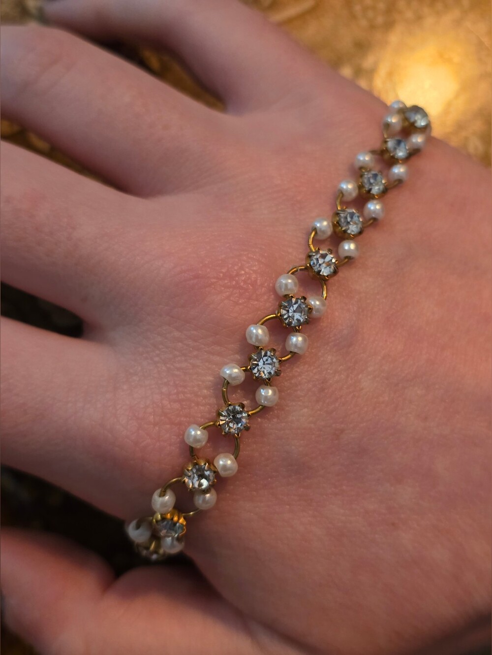 Elegant Gold Necklace And Bracelet Set With Cubic Zirconia And Faux Pearls